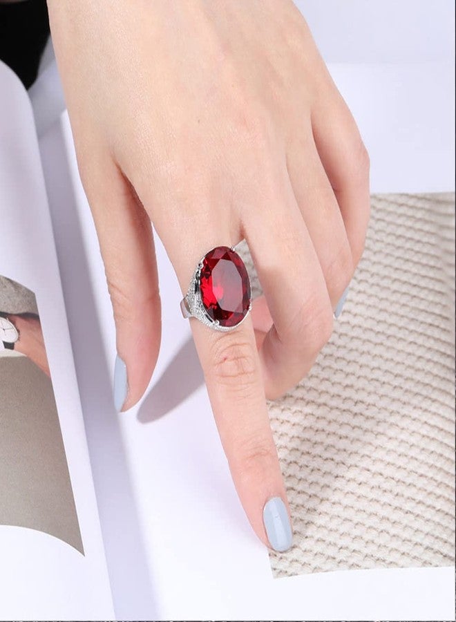 HAIXIAN Silver Oval Red Garnet Stone Ring,Thick Platinum Plated Healing Crystal Stone Ring,Wedding Engagement Ruby Gemstone Ring Jewelry Gift for Women Her (Ring_C, 9) - Image 5